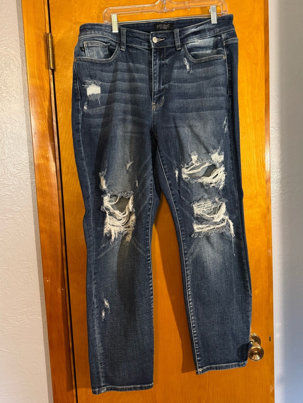 Judy Blue Distressed Dark Blue Boyfriend Jeans